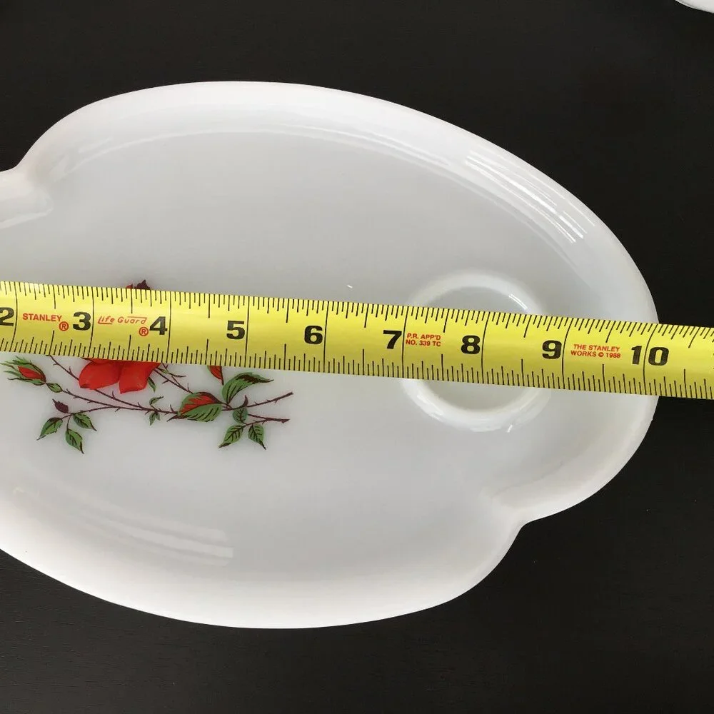 2 Vintage White Milk Glass Scalloped Plates & Tea Cup Snack Set Floral Red Roses
